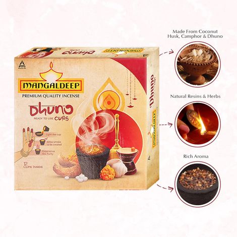 Dhuno Cup - Made From Chhobra, Camphor And Dhuno | 12 Cups | Mangaldeep