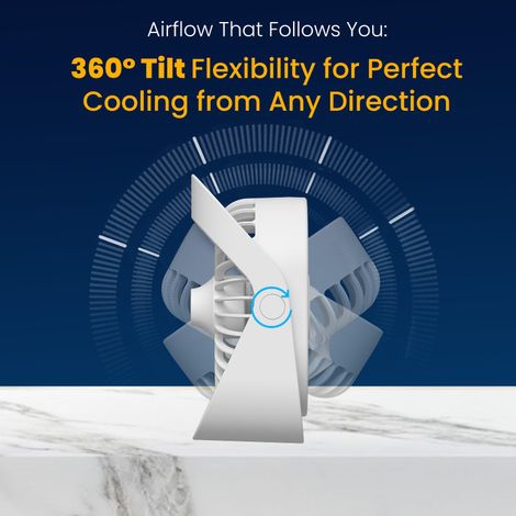 Portronics CoolCube Mini 2-in-1 Desktop & Wall Fan with 2000 mAh Battery | Type-C Charging | White