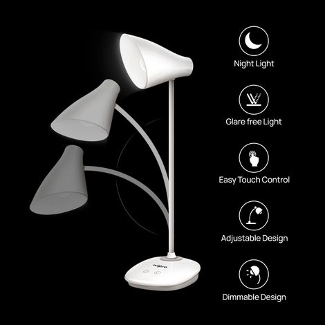 Wipro Aries 6W Rechargeable Led Table Lamp- 3 Grade Dimming and Night Light