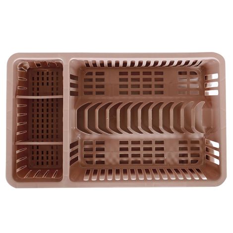Kuber Industries Plastic Dish Drainer with Tray|Dish Drying Rack for Kitchen | Maple Brown