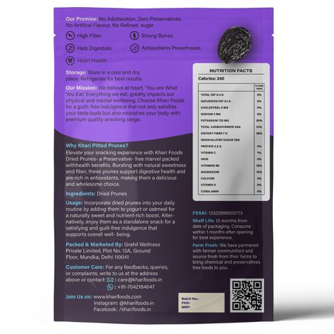 Khari Foods Premium Pitted Prunes Dried | Dry Fruit Snack | No Added Sugar