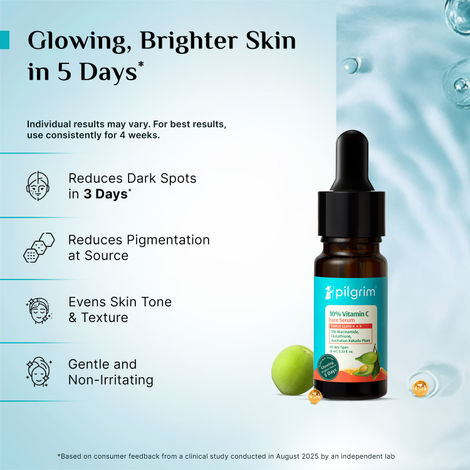 Pilgrim 10% Vitamin C Face Serum For Daily Brightness Helps Reduce Dark Spots & Evens Skin Tone