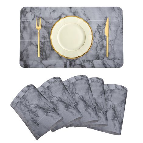 Kuber Industries Marble Table Placemat for Dining Room|6 Piece Set|Gray