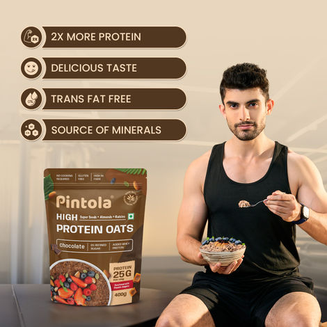 Pintola High Protein Oats Dark Chocolate With Almonds Raisin Pumpkin And Chia Seeds