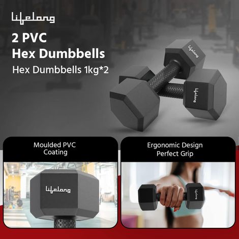 Lifelong Pvc Hex Dumbbells 2Kg (1Kg x 2) For Home Gym Equipment Fitness Barbell (Pack Of 2)