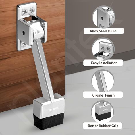 Plantex Gate Stopper with Rubber Grip (Silver Chrome, 5 Inch)