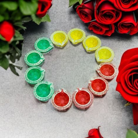 Multicolor Ember Diya | Pack Of 12 | Designer Clay Diya | DiaCraft