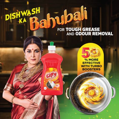 Giffy Liquid Dish Wash Gel With Turbo Boosters and Natural Mild Fragrance