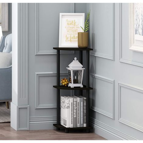 Arlavya Engineered Wood 3 Tier Corner Shelf and racks,Floor Standing with plastic stands - Grey