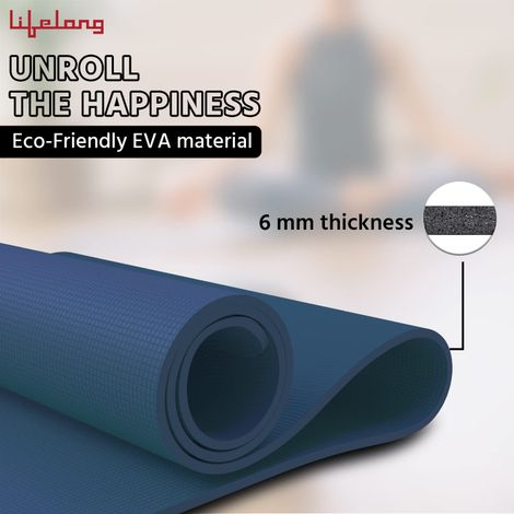 Lifelong Yoga Mat For Women & Men Eva Material 6Mm Anti-Slip With Strap For Gym Workout -Blue