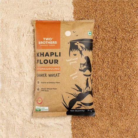 Two Brothers Khapli | Emmer Long Wheat Atta, Stoneground 5 Kg