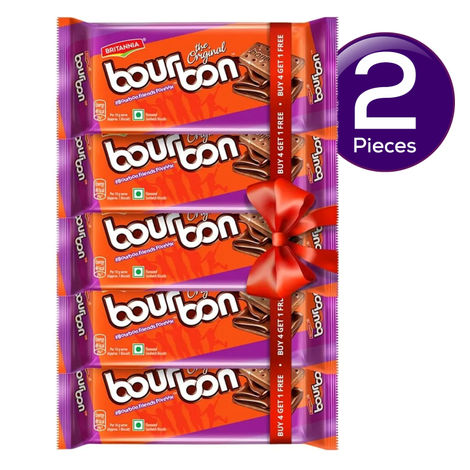 Britannia The Original Bourbon Chocolate Cream Biscuits | Buy 4 Get 1 Free Combo