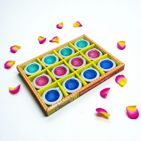 Multicolor Chitra Diya | Designer Clay Diya | Pack Of 12 | DiaCraft