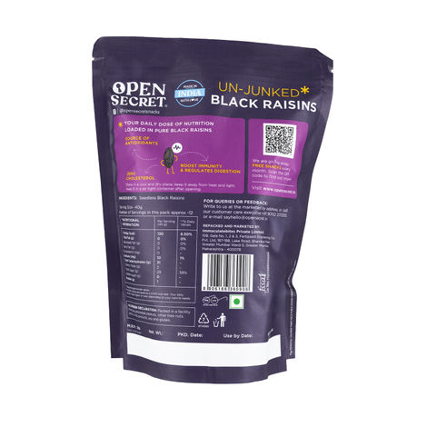Open Secret Premium Black Raisins (Kishmish) - Rich in Fibre,Healthy Snacking