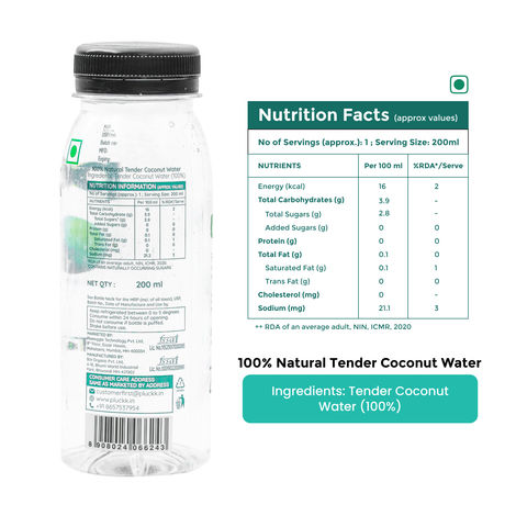 Pluckk Natural Tender Coconut Water | Hydration with Potassium & Electrolytes | No Preservatives