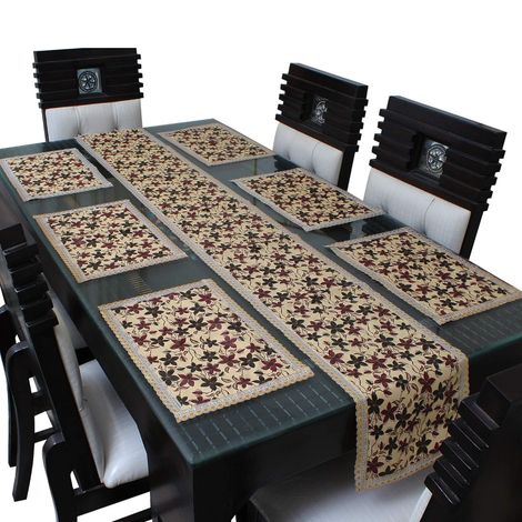 Dream Care PVC Printed Table Mat with Table Runner for Dining Table 6 Seater