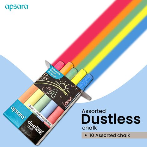 Apsara Dustless Chalk Assorted (Pack of 10)