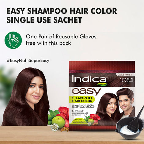 Indica Easy Do-It-Yourself Dark Brown Hair Color with 5 Herbal Extracts and 100% Ammonia Free Long Lasting Formula