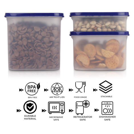 Cutting EDGE Plastic Modular Storage Containers |Set of 3 |525ml x1 |1200ml x1 |1800ml x1 |Dark Blue