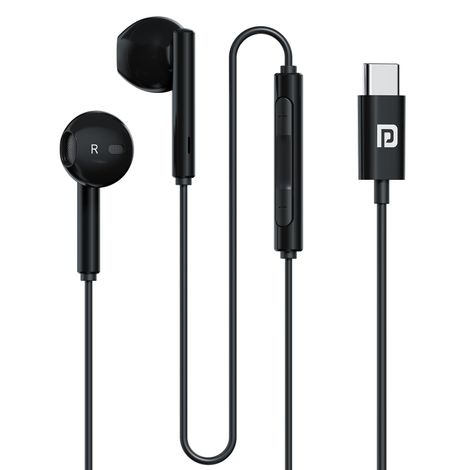 Portronics Conch Theta C in Ear Type C Wired Earphones with in Line HD Mic, Powerful Audio(Black)