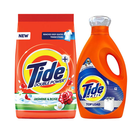 Tide Plus Jasmine & Rose Detergent Powder (1kg) & Tide Matic Top Load Detergent Liquid | Stain Removal In Washing Machine (850ml) Combo