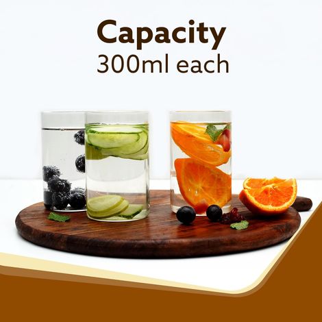 Agaro Elite Borosilicate Glass Tumbler | Serves Water - Cold Drinks - Juice - Milk - Pack of 6 | 300 ml