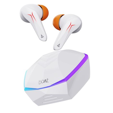 boAt Immortal 128 TWS Earbuds for Gaming w/ 40H Playtime, BEAST Mode & RGB LEDs (White Sabre)