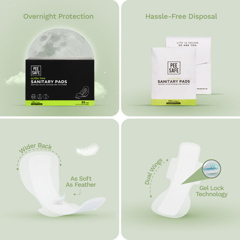 Pee Safe Ultra Thin Rash Free Sanitary Pads - | With Paper Disposal Covers | XXL | 30 pcs