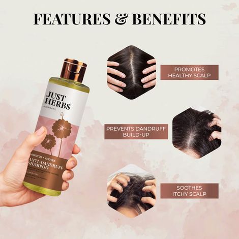 Just Herbs Anti-Dandruff Shampoo With Hibiscus And Vetiver For Men And Women