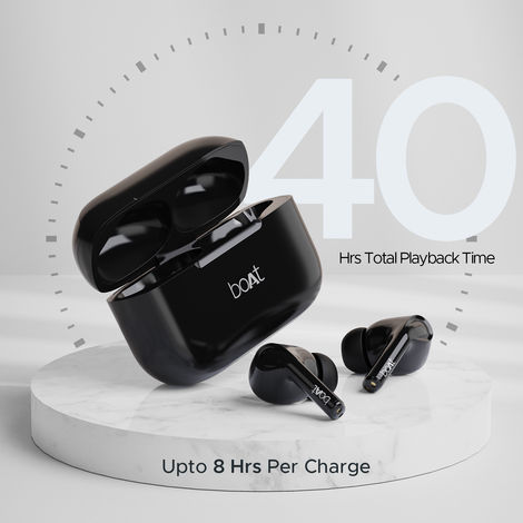 boAt Airdopes 163 TWS Earbuds w/ 40H Playtime, ASAP Charge , 13mm Drivers & ENx Tech (Pebble Black)