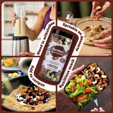 Farmley Mix Dry Fruits Panchmeva- Almonds, Cashews, Dates, Black Raisins, Green Raisins