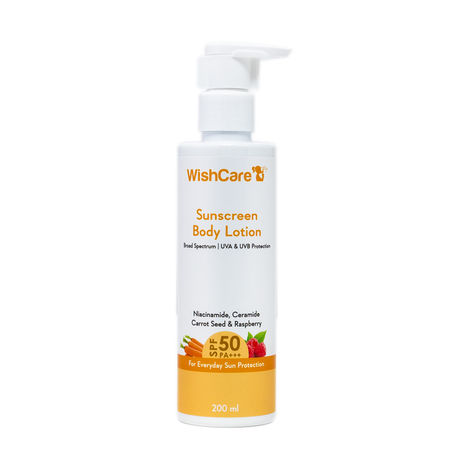 Wishcare Spf50 Niacinamide Sunscreen Body Lotion With No White Cast (200g) & Wishcare 10% Aha + 1% Bha Body Lotion With Niacinamide - Smooths Rough  Bumpy Skin (200g) Combo
