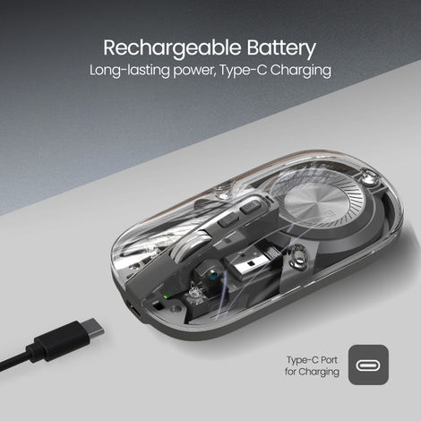 Portronics Toad 8 Transparent Wireless Bluetooth Mouse with Rechargeable Battery | Grey