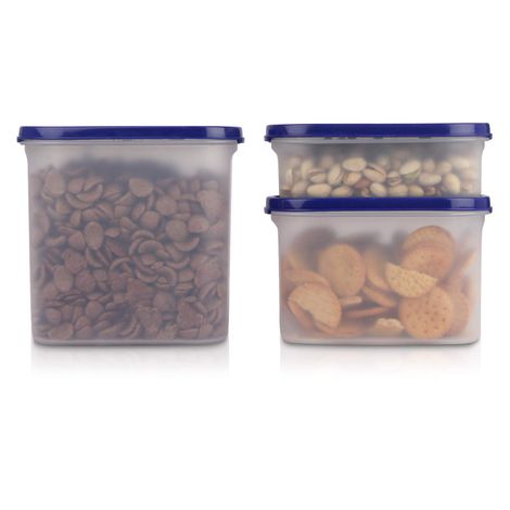 Cutting EDGE Plastic Modular Storage Containers |Set of 3 |525ml x1 |1200ml x1 |1800ml x1 |Dark Blue