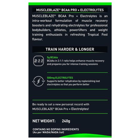 MuscleBlaze BCAA Pro Powder, Powerful Intra Workout (Tropical Fest, 30 Servings)