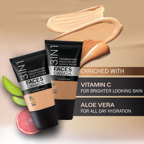 Faces Canada 3in1 All Day Hydra Matte Foundation + Moisturizer + SPF 30 | Warm Natural 021
