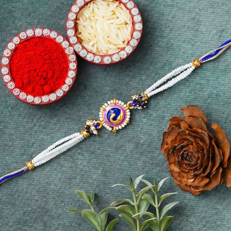 Peacock Beautiful Rakhi with Roli Chawal Pack | Designer Rakhi for Brother, Bhaiya, Bhai, Bhabhi, and Kids (eCraftIndia)
