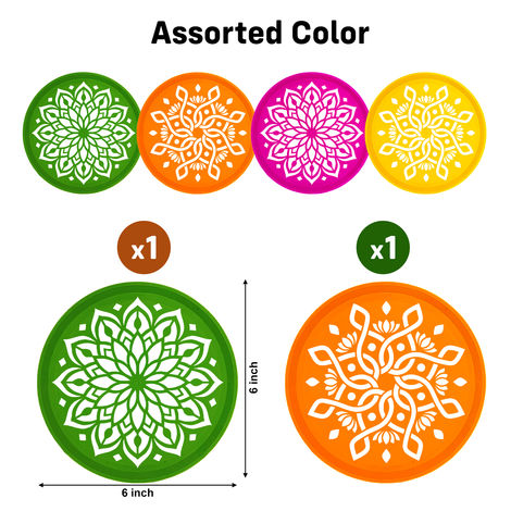 Rangoli Making Round Stencil | Jali Design | 6 Inch | Assorted | Pack Of 2 | Party Propz