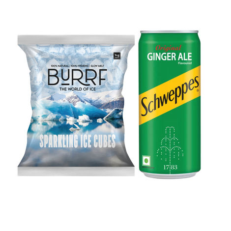 Burrf Sparkling Ice Cubes (1kg) & Schweppes Ginger Ale (300ml) Combo