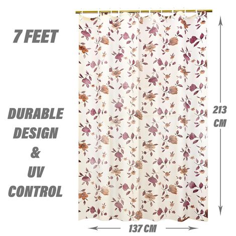 Kuber Industries Leaf Design PVC Shower Curtain with 8 Hook|Size 7 Feet (Cream | Washable)