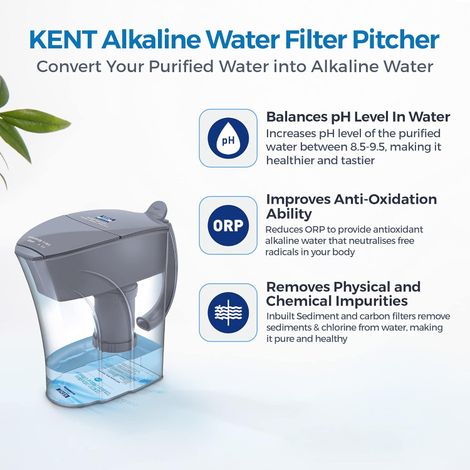 Kent 11054 Alkaline Water Filter Pitcher 3.5 L (Not Suitable For Borewell Or Tanker Water)
