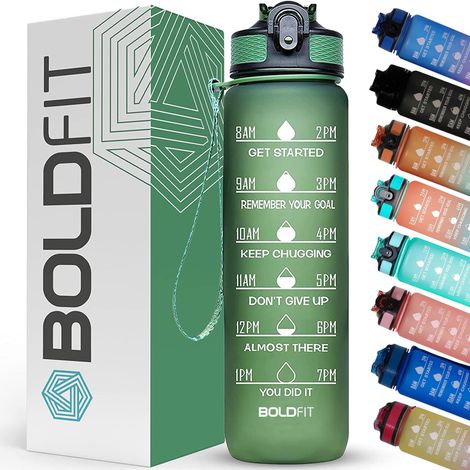 Boldfit Sipper Water Bottle Motivational 1L Hunter Green