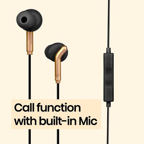 Zebronics Bro in Ear Wired Earphones with Mic, 3.5mm Audio Jack, 10mm Drivers, Phone/Tablet Compatible - Black & Gold
