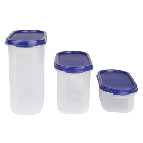 Cutting EDGE Plastic Modular Storage Containers |Set of 3 |525ml x1 |1200ml x1 |1800ml x1 |Dark Blue