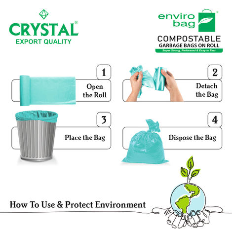 Crystal Small Garbage Bag 17x19, Compostable, Green Colour