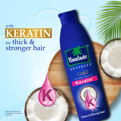 Parachute Advansed Gold Keratin Coconut Hair Oil |Thick & Smooth Hair| No Paraben or Silicone