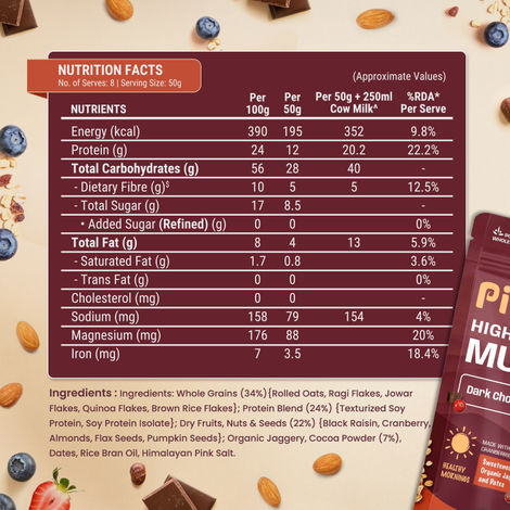 Pintola High Protein Muesli Dark Chocolate & Cranberry, 22g Protein, High Fibre, Trans Fat Free