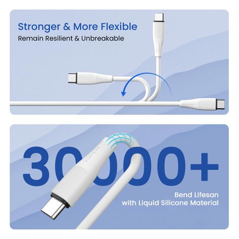 Portronics Silklink 60W PD Type-C to Type-C Fast Charging Cable | White