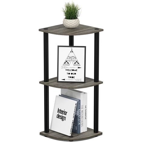 Arlavya Engineered Wood 3 Tier Corner Shelf and racks,Floor Standing with plastic stands - Grey
