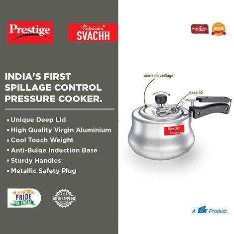 Prestige Nakshatra Plus Svachh Aluminium Spillage Control Handi Pressure Cooker, 3 L (Silver)